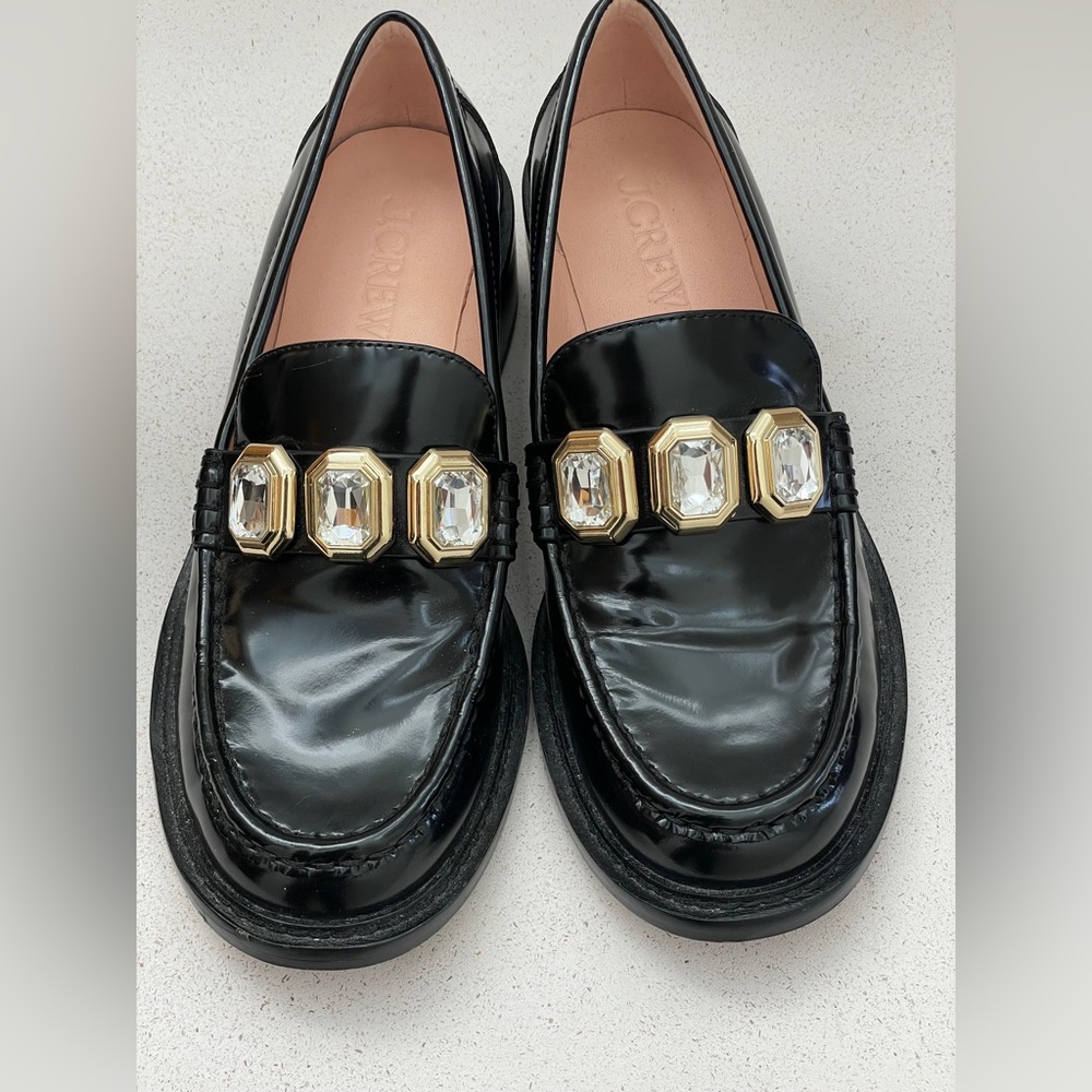 J. Crew Spazzolato Leather Jeweled Loafers - Size 7.5